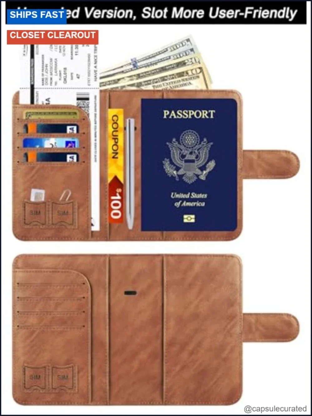 Passport Holder Wallet with Airtag Slot RFID Blocking Faux Leather